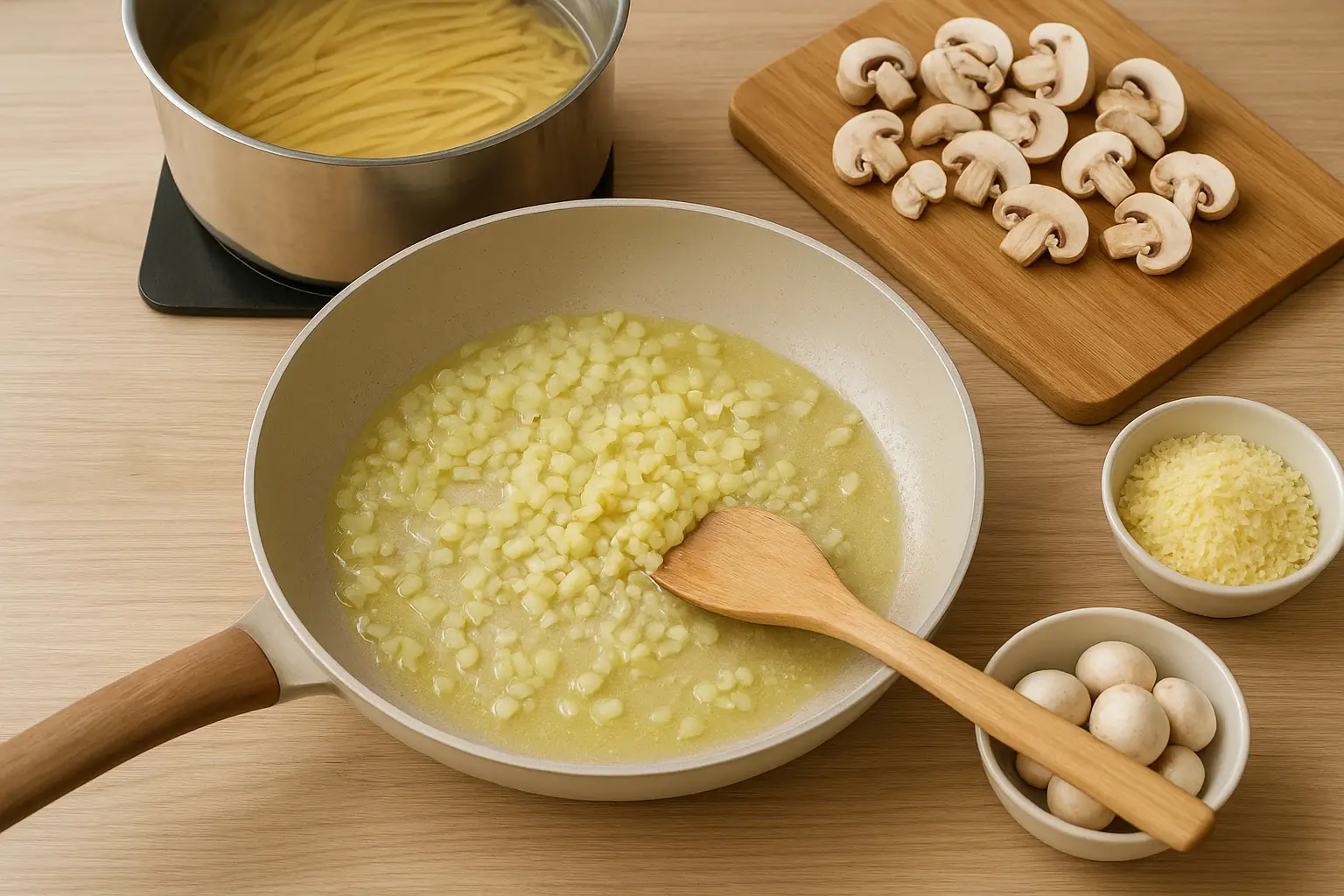 Паста з вершковим соусом і грибами