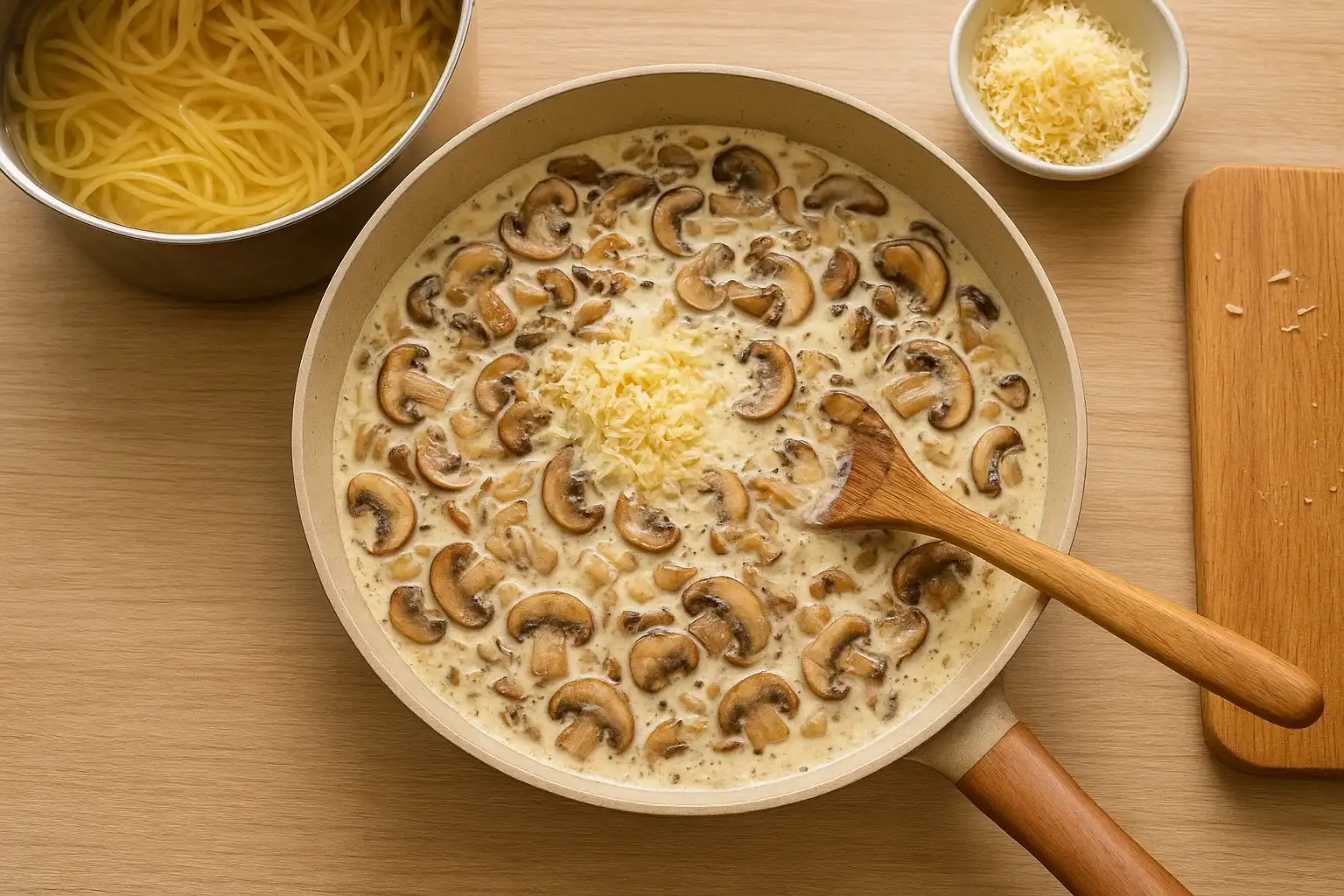 Паста з вершковим соусом і грибами