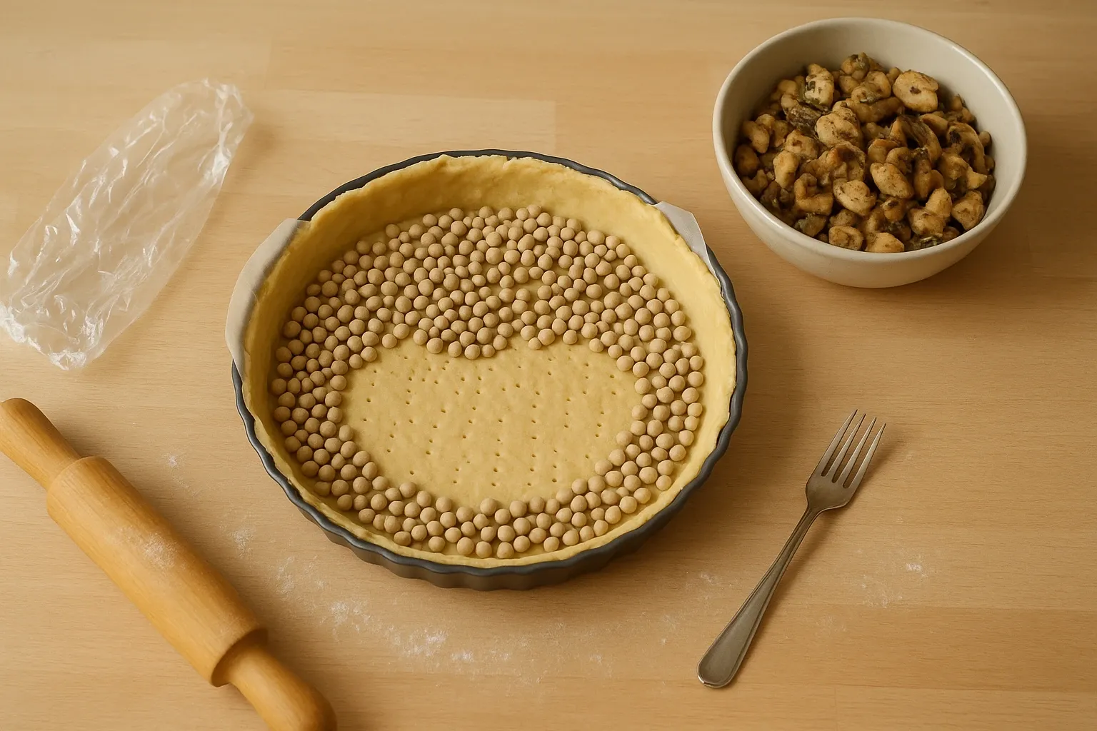 кіш з грибами і куркою