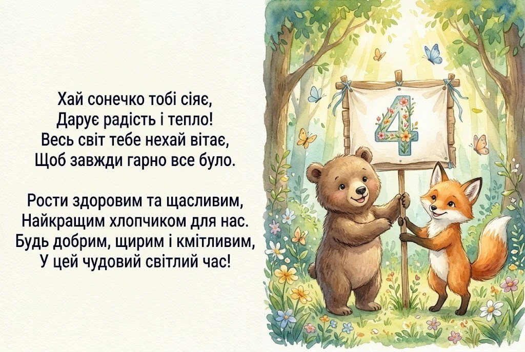 З днем народження на 4 роки хлопчику: привітання від усієї родини