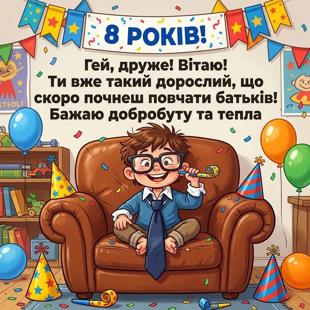 8 років — час відкриттів: велика колекція привітань для хлопчиків
