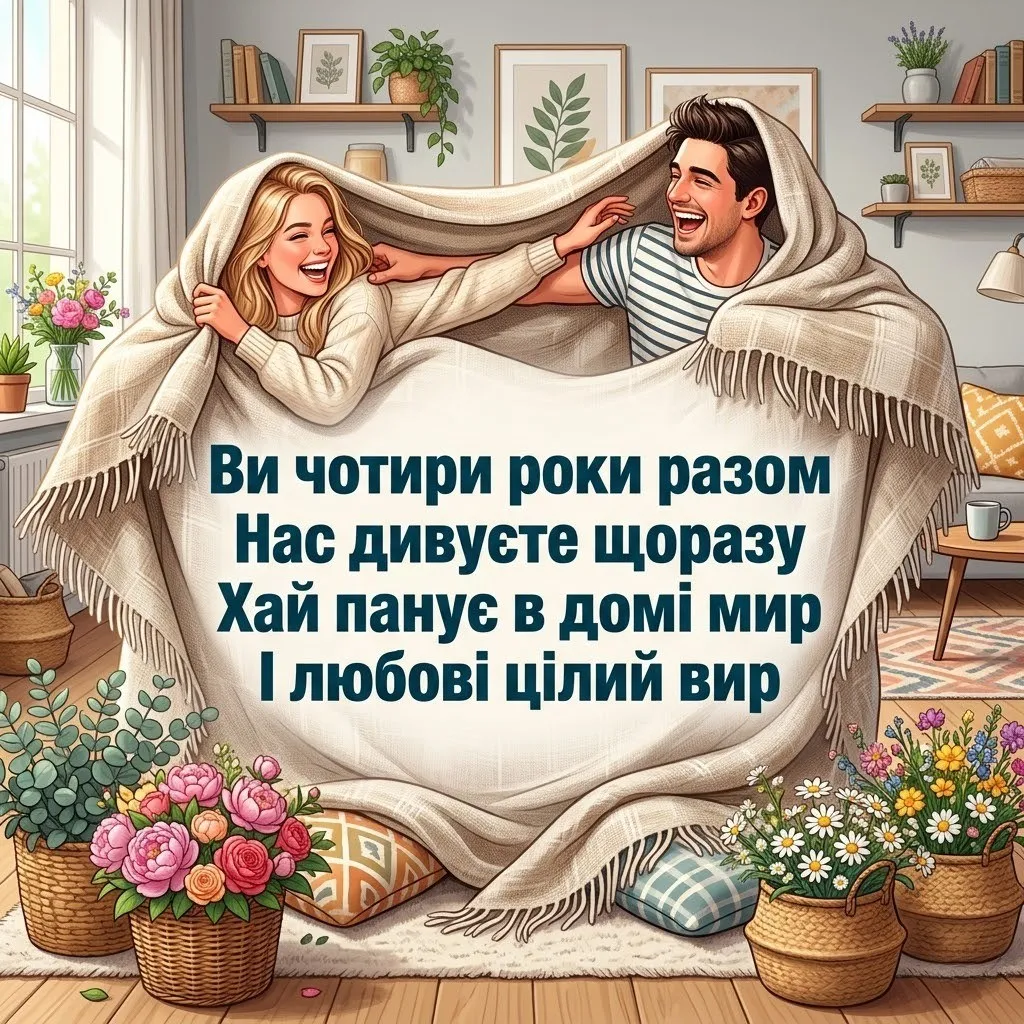 4 роки разом: привітання від батьків із лляним весіллям для сина та доньки