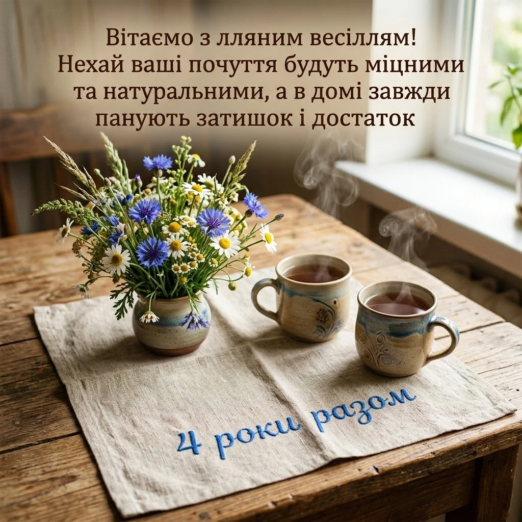 4 роки разом: привітання від батьків із лляним весіллям для сина та доньки