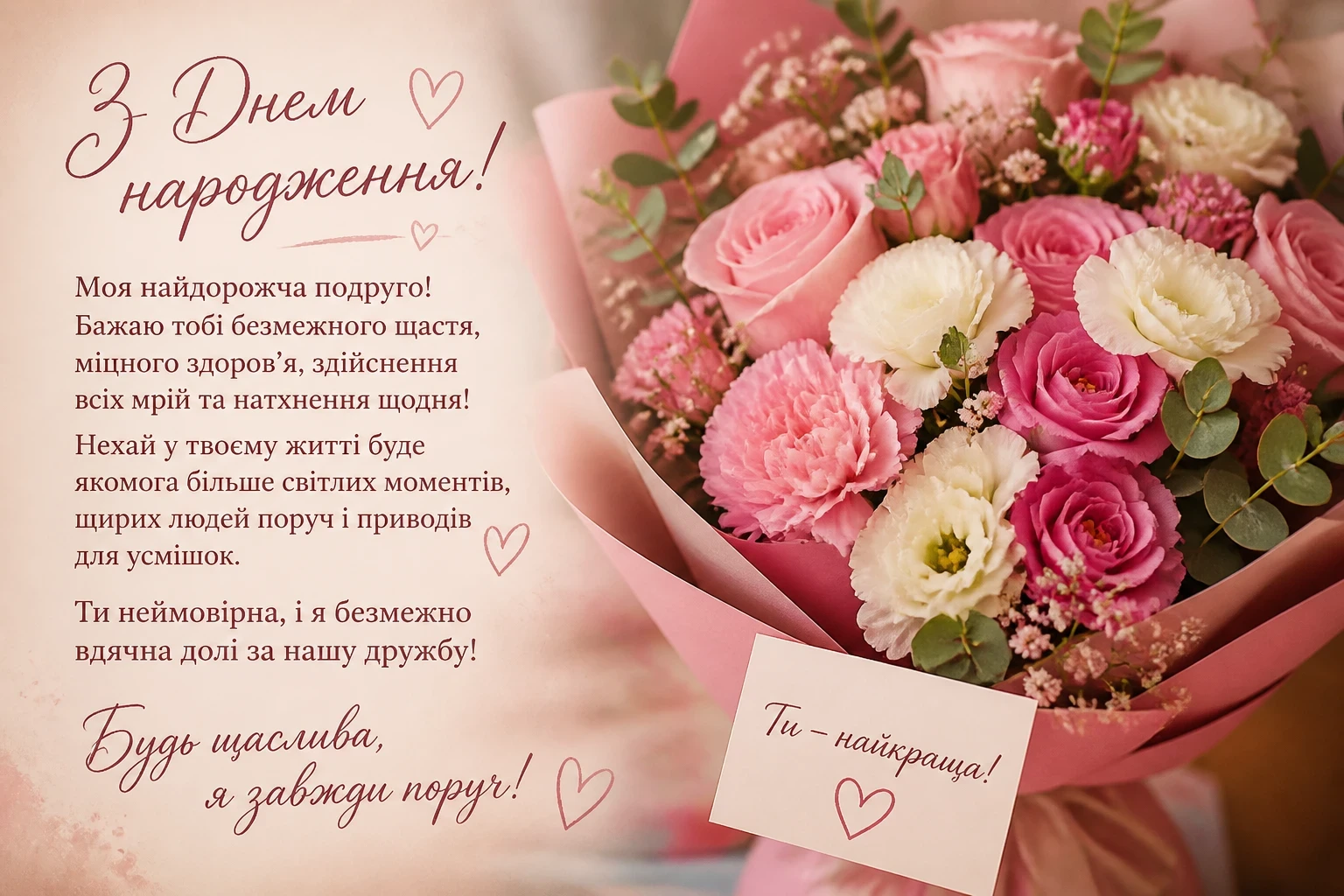 Привітання з днем народження для найкращої подруги з квітами в картинках