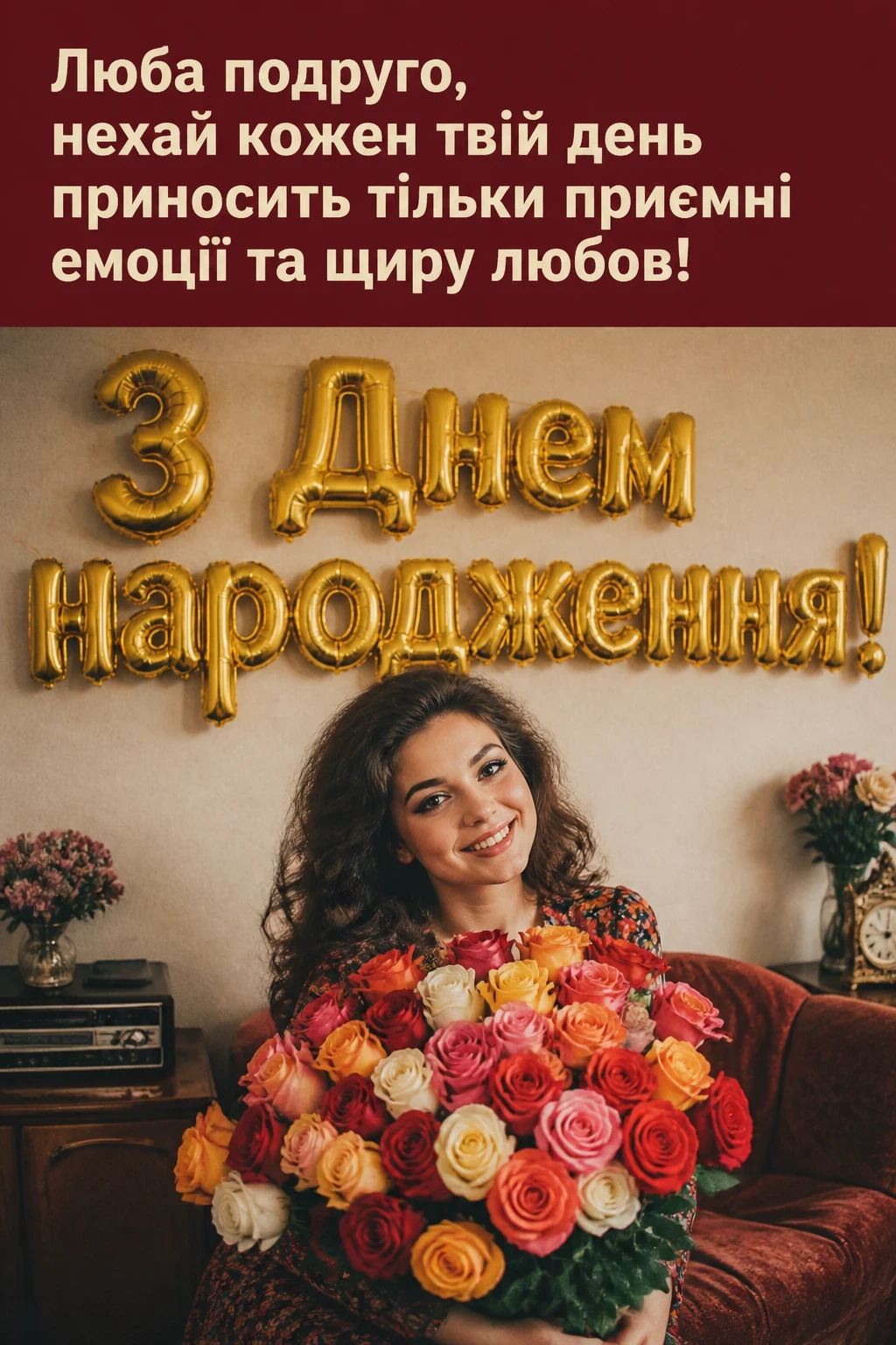 Привітання з днем народження для найкращої подруги з квітами в картинках