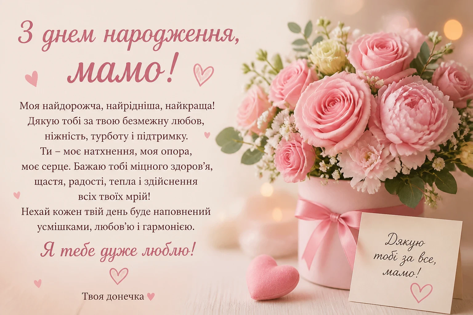 Привітання з днем народження для мами від дочки Привітання з днем народження для мами від дочки