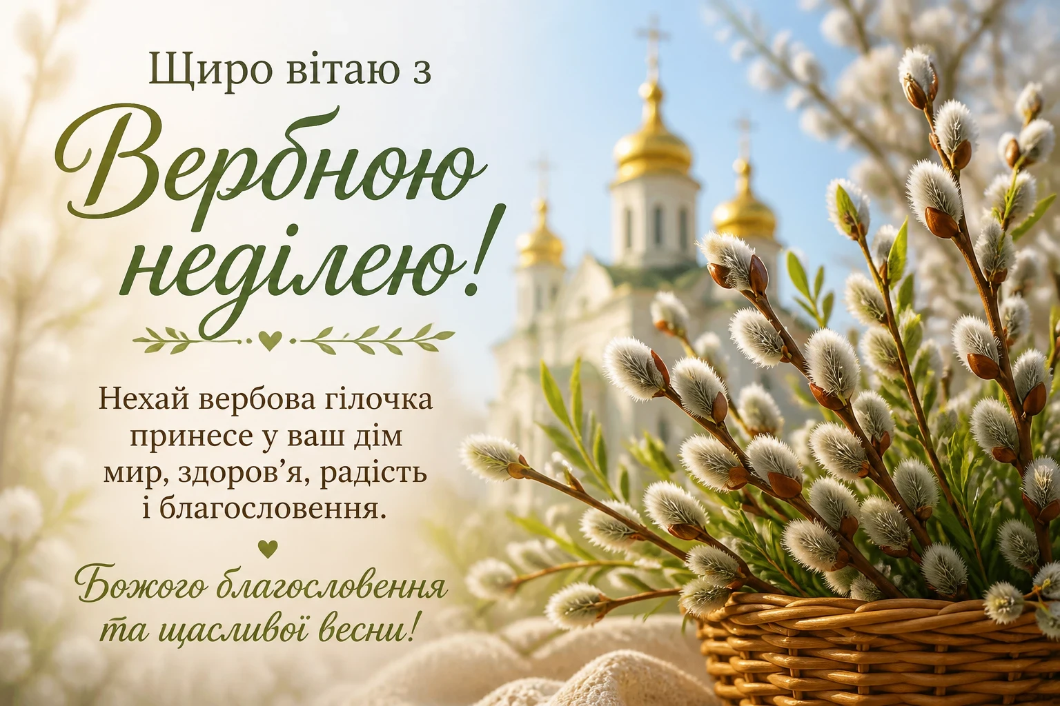 Привітання з вербною неділею для відкритки Привітання з вербною неділею для відкритки